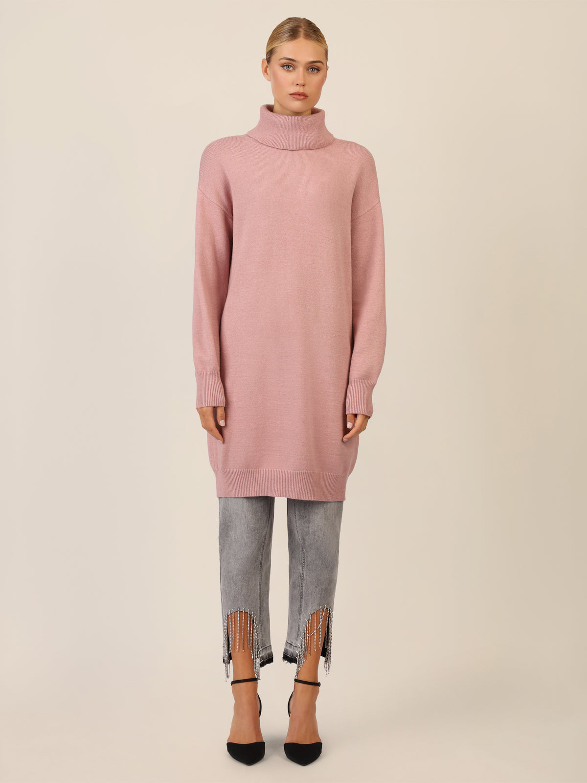 APART Overside Strickkleid mit überschnittene Schultern | mauve