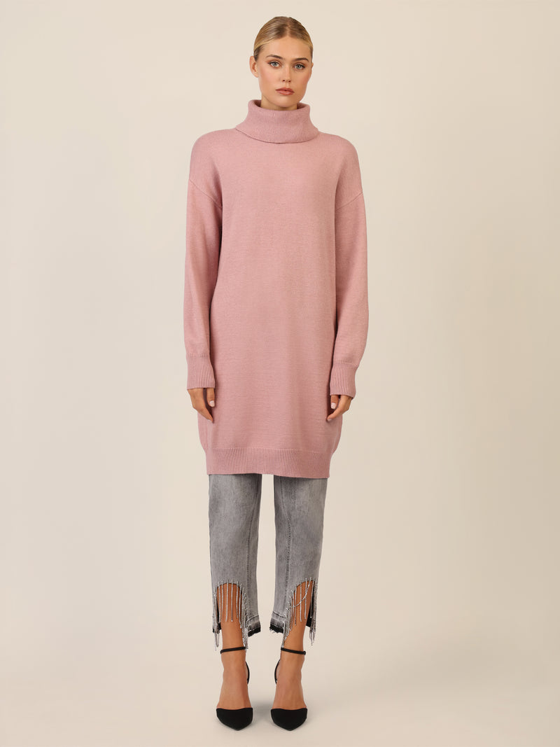 APART Overside Strickkleid mit überschnittene Schultern | mauve