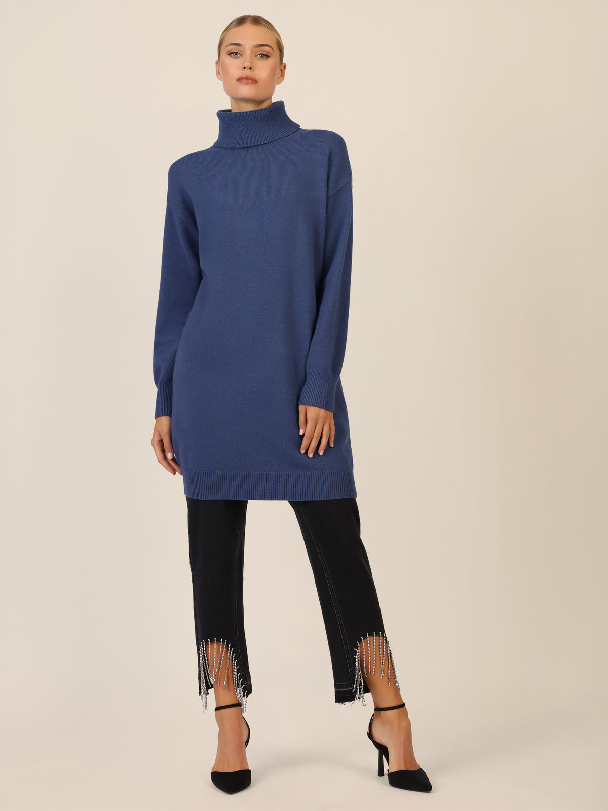 APART Overside Strickkleid mit überschnittene Schultern | mittelblau
