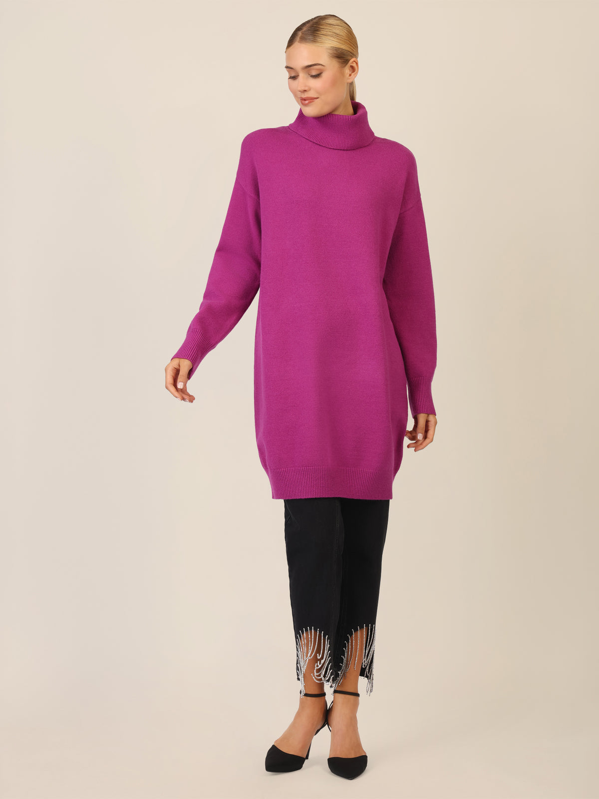 APART Overside Strickkleid mit überschnittene Schultern | lila