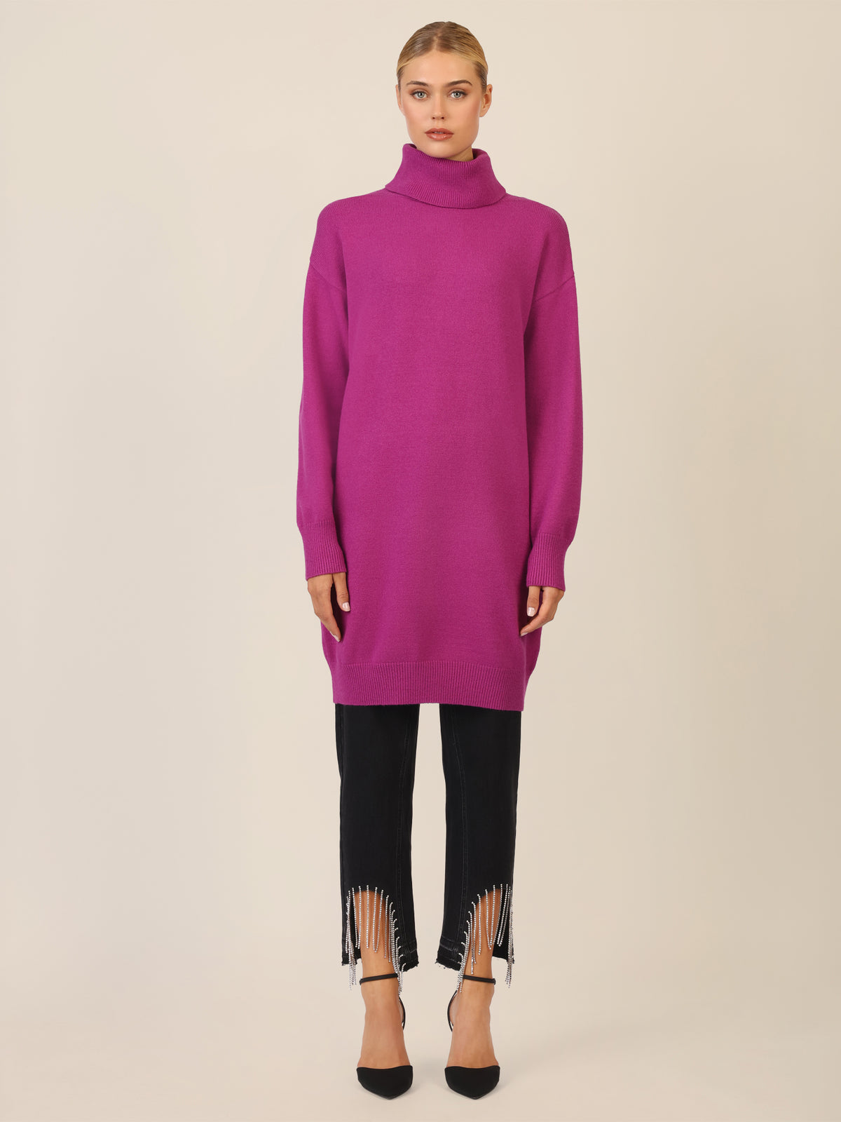 APART Overside Strickkleid mit überschnittene Schultern | lila