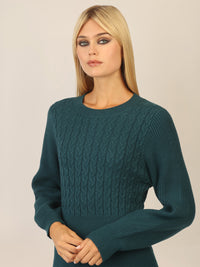 APART Strickkleid mit Zopfmuster | dunkelgrün