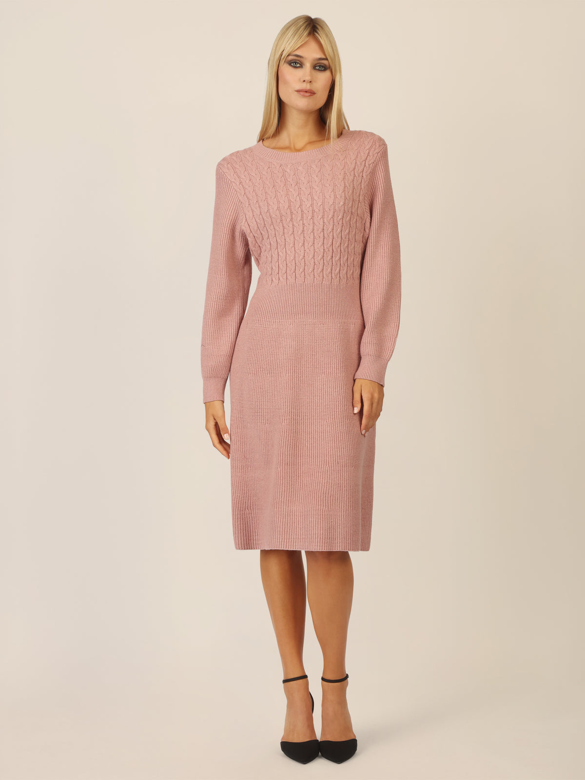 APART Strickkleid mit Zopfmuster | mauve