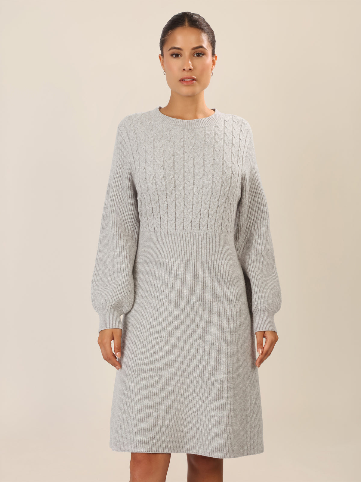 APART Strickkleid mit Zopfmuster | graumeliert