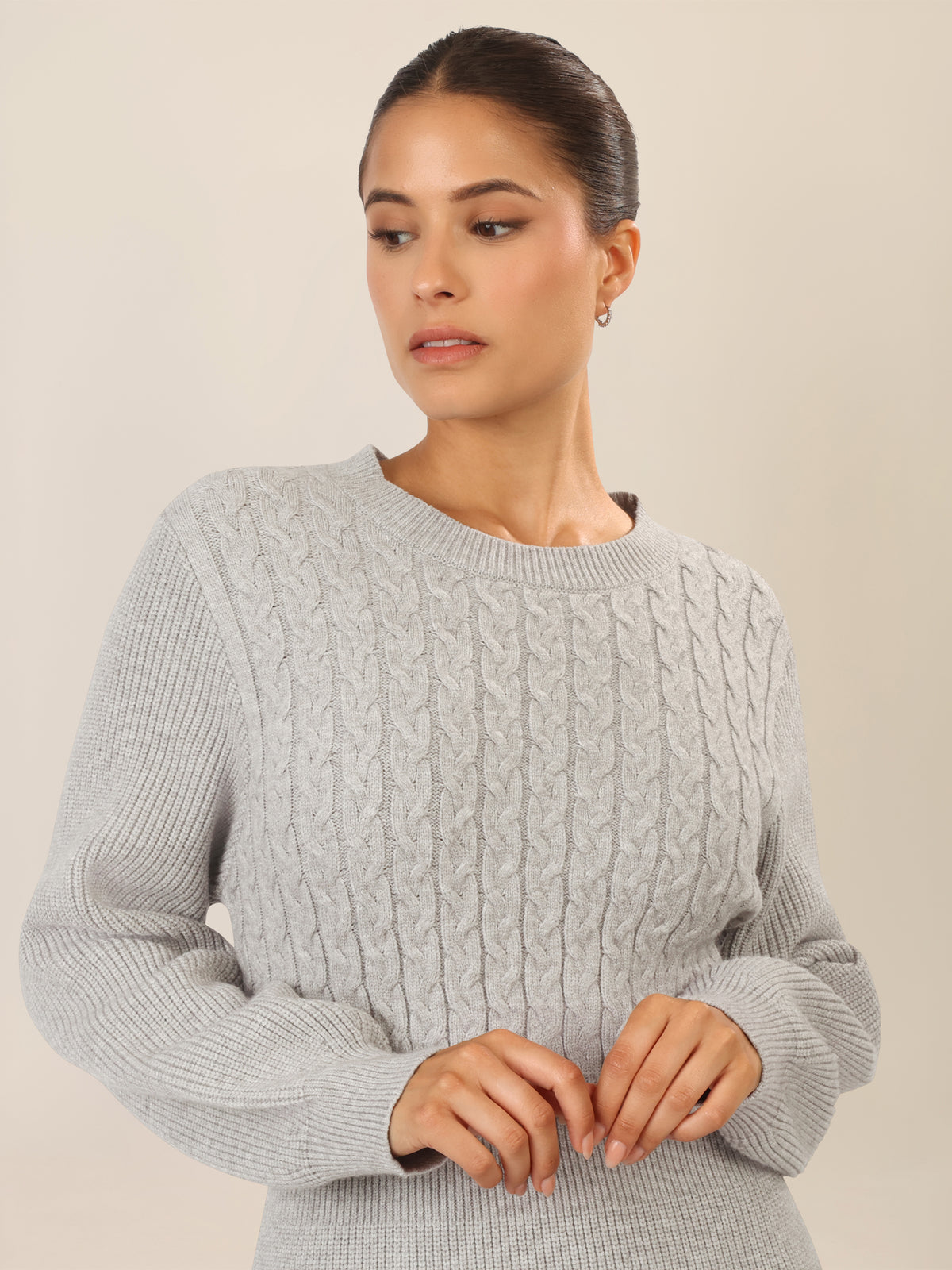 APART Strickkleid mit Zopfmuster | graumeliert