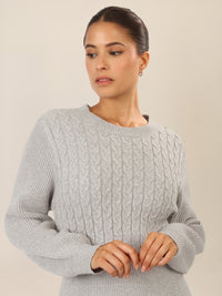 APART Strickkleid mit Zopfmuster | graumeliert