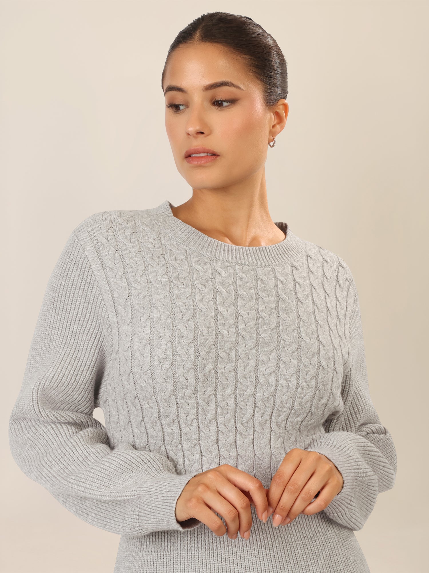 APART Strickkleid mit Zopfmuster | graumeliert