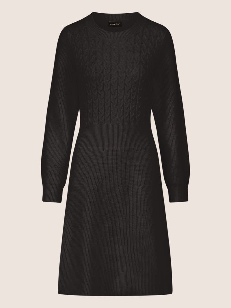 APART Strickkleid mit Zopfmuster | schwarz