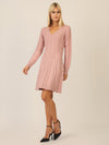APART Strickkleid mit Zopfmuster und V-Ausschnitt | mauve