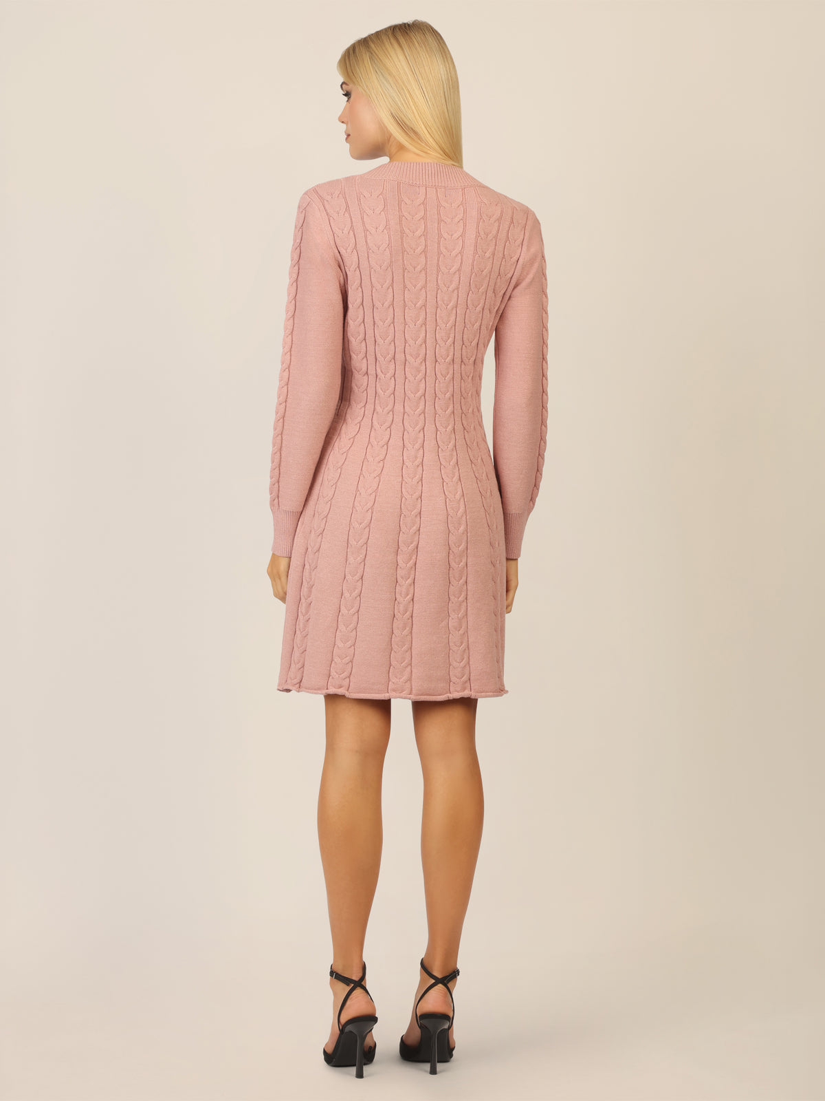 APART Strickkleid mit Zopfmuster und V-Ausschnitt | mauve