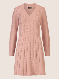 APART Strickkleid mit Zopfmuster und V-Ausschnitt | mauve