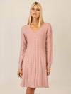 APART Strickkleid mit Zopfmuster und V-Ausschnitt | mauve