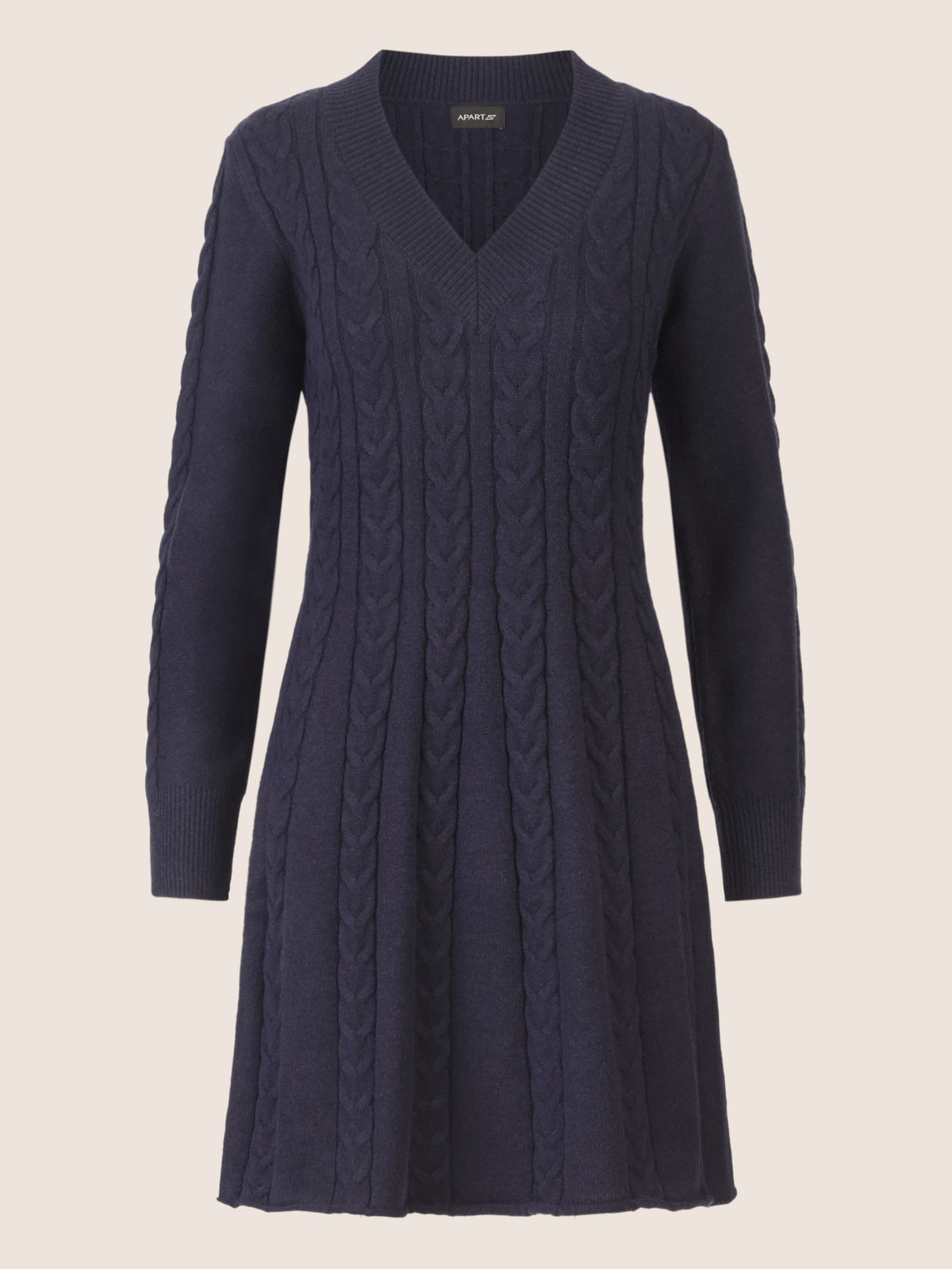 APART Strickkleid mit Zopfmuster und V-Ausschnitt | nachtblau