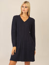 APART Strickkleid mit Zopfmuster und V-Ausschnitt | nachtblau
