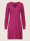 APART Strickkleid mit Zopfmuster und V-Ausschnitt | lila