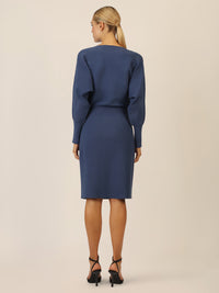 APART Strickkleid mit Gliederkette Detail Gürtel | mittelblau