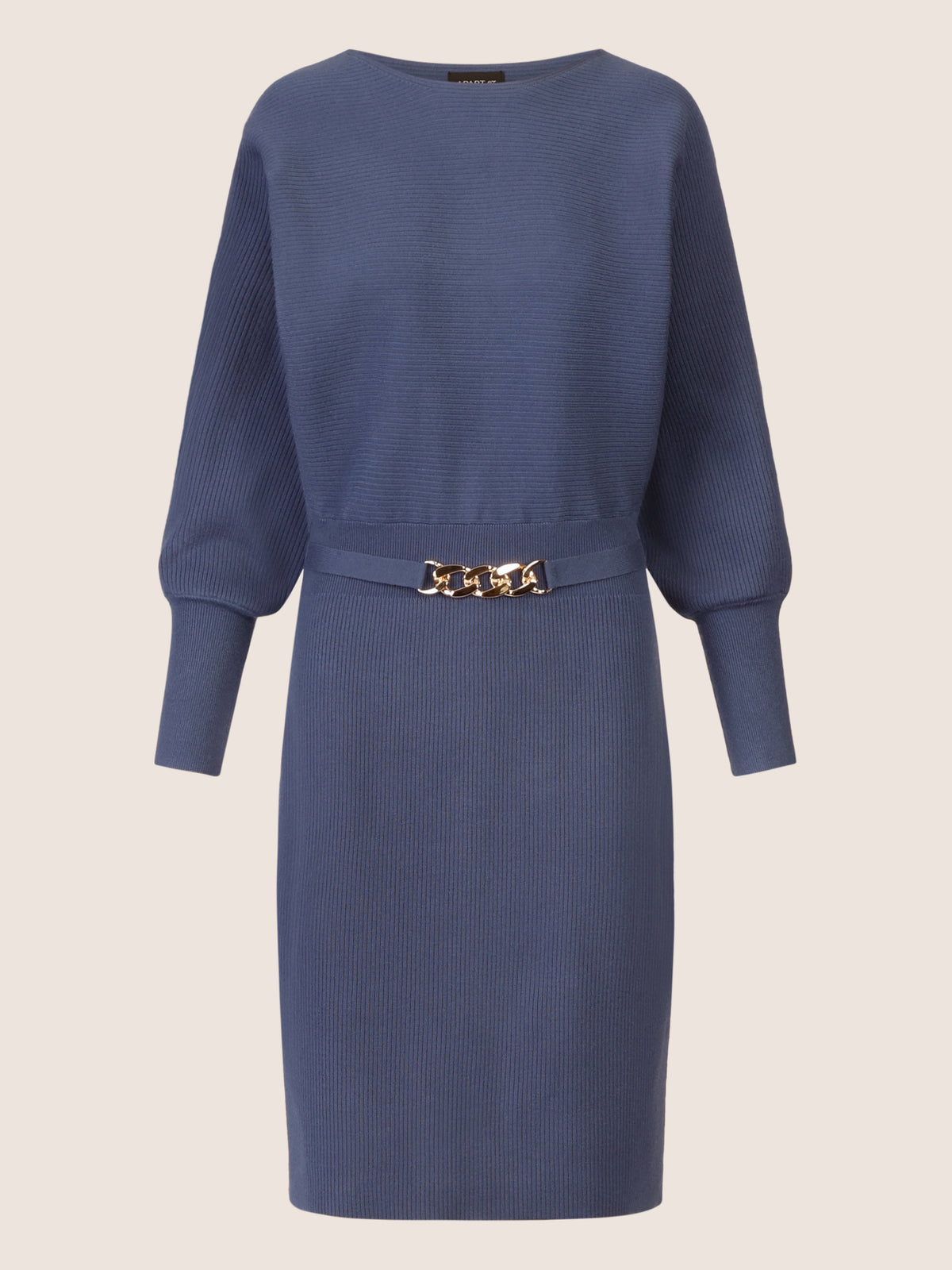 APART Strickkleid mit Gliederkette Detail Gürtel | mittelblau