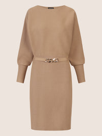 APART Strickkleid mit Gliederkette Detail Gürtel | camel