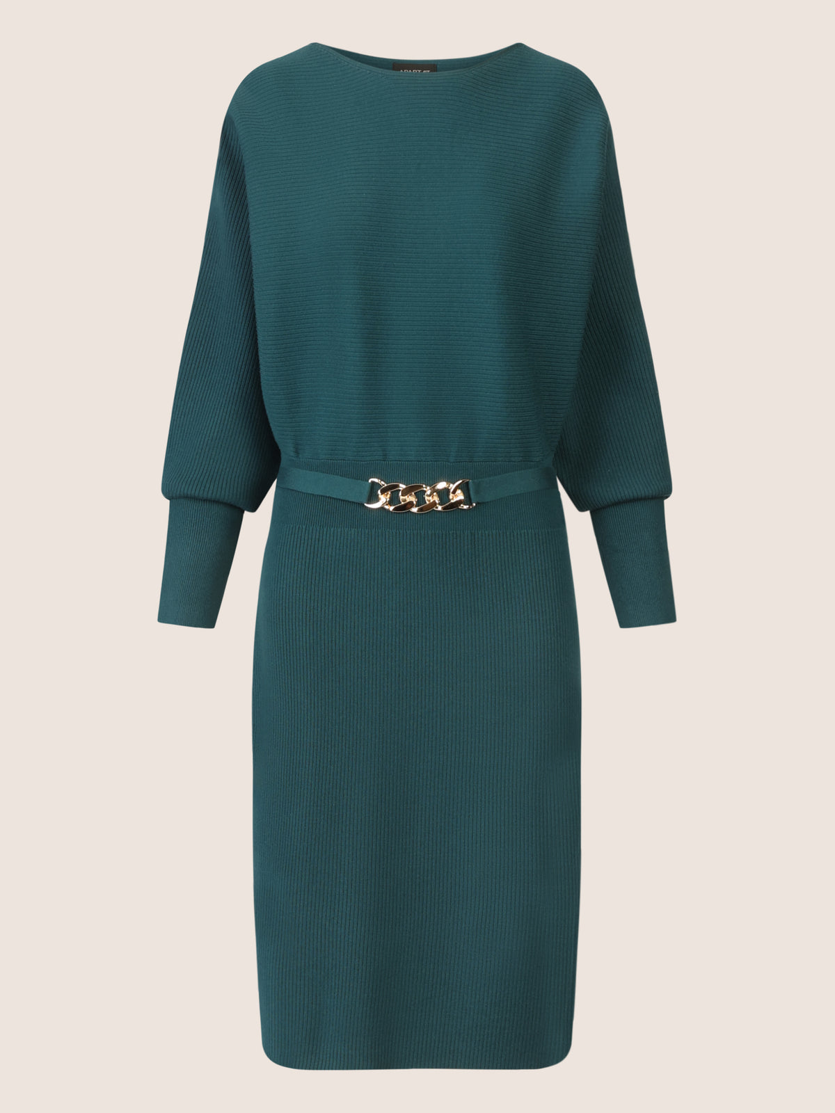 APART Strickkleid mit Gliederkette Detail Gürtel | dunkelgrün