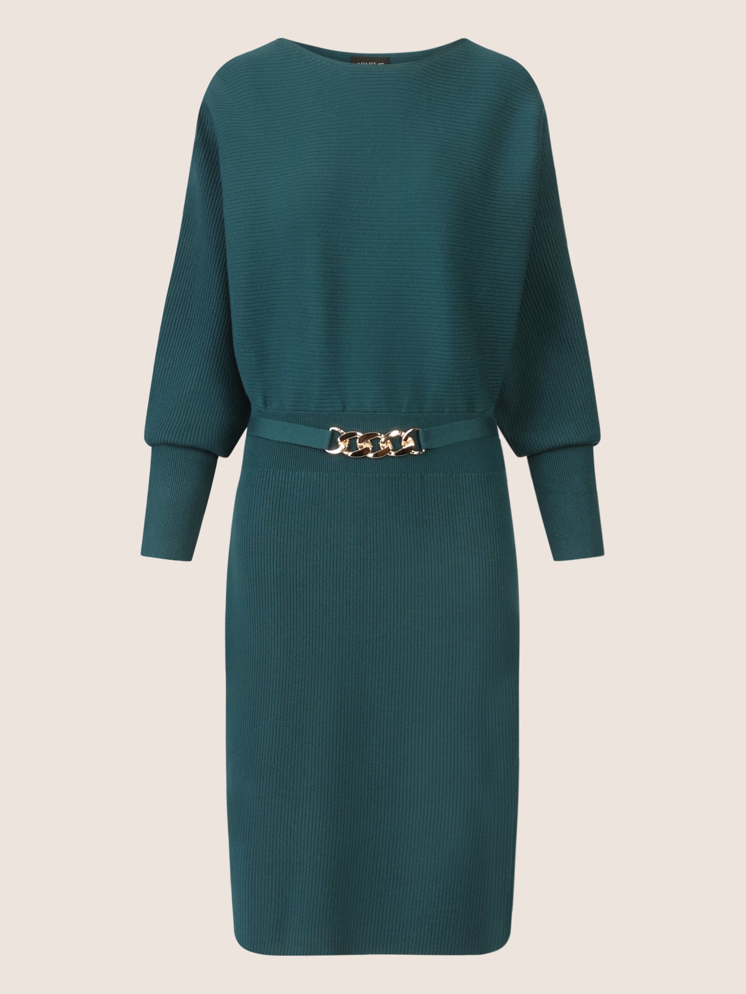 APART Strickkleid mit Gliederkette Detail Gürtel | dunkelgrün
