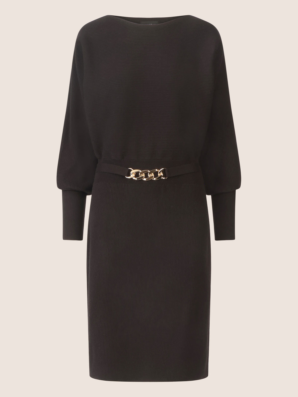 APART Strickkleid mit Gliederkette Detail Gürtel | schwarz