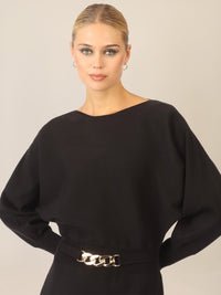APART Strickkleid mit Gliederkette Detail Gürtel | schwarz
