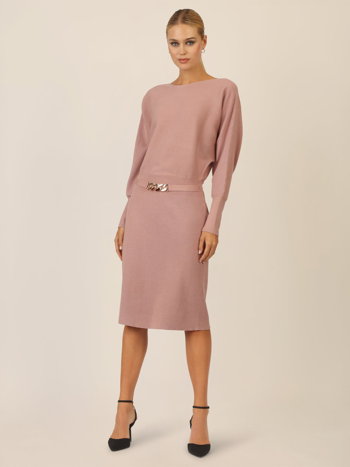 APART Strickkleid mit Gliederkette Detail Gürtel | mauve