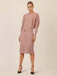 APART Strickkleid mit Gliederkette Detail Gürtel | mauve