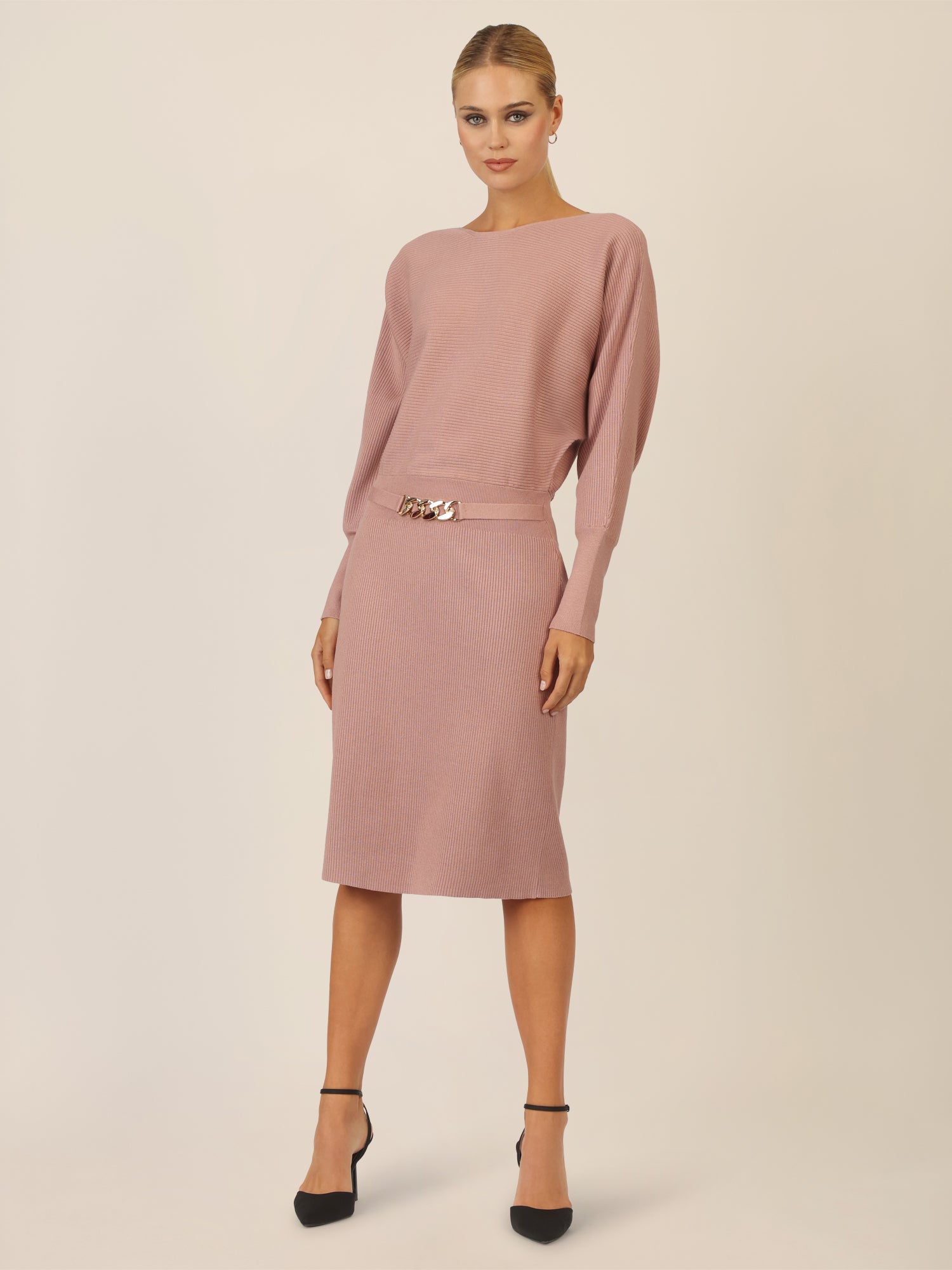 APART Strickkleid mit Gliederkette Detail Gürtel | mauve