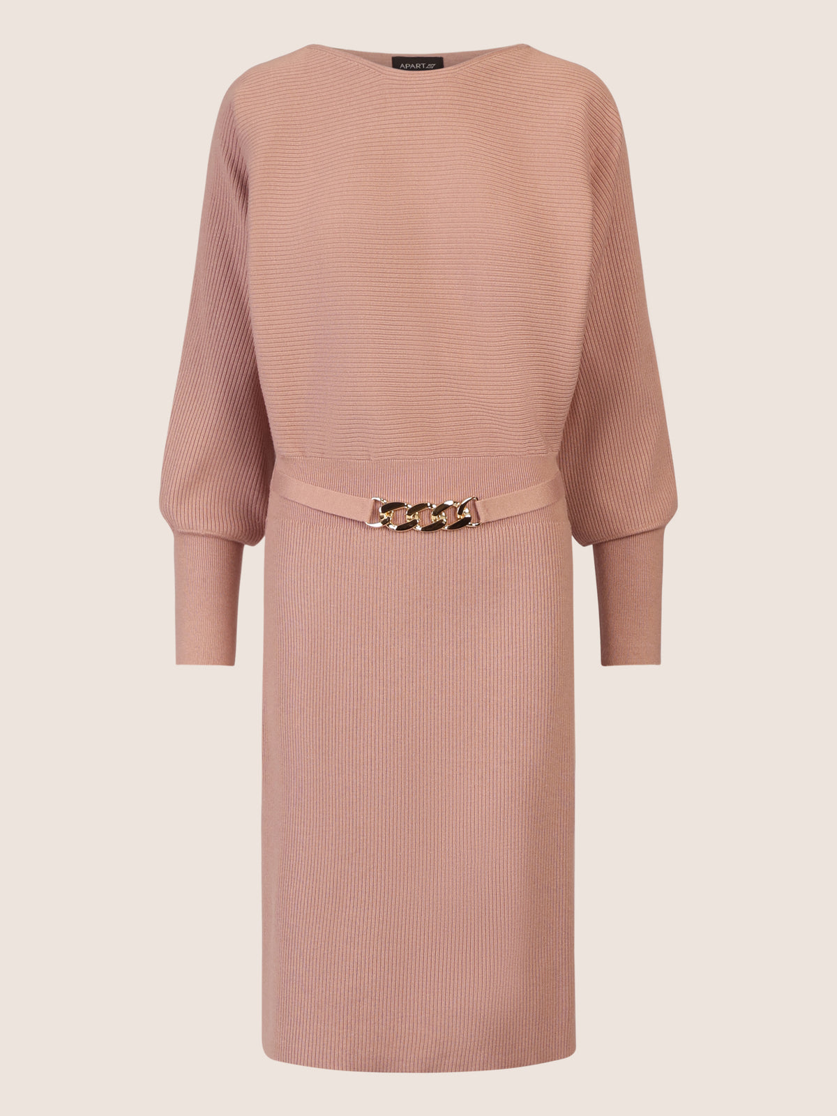 APART Strickkleid mit Gliederkette Detail Gürtel | mauve