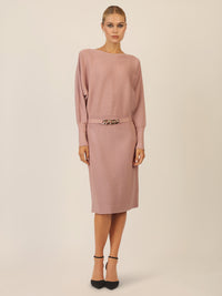 APART Strickkleid mit Gliederkette Detail Gürtel | mauve