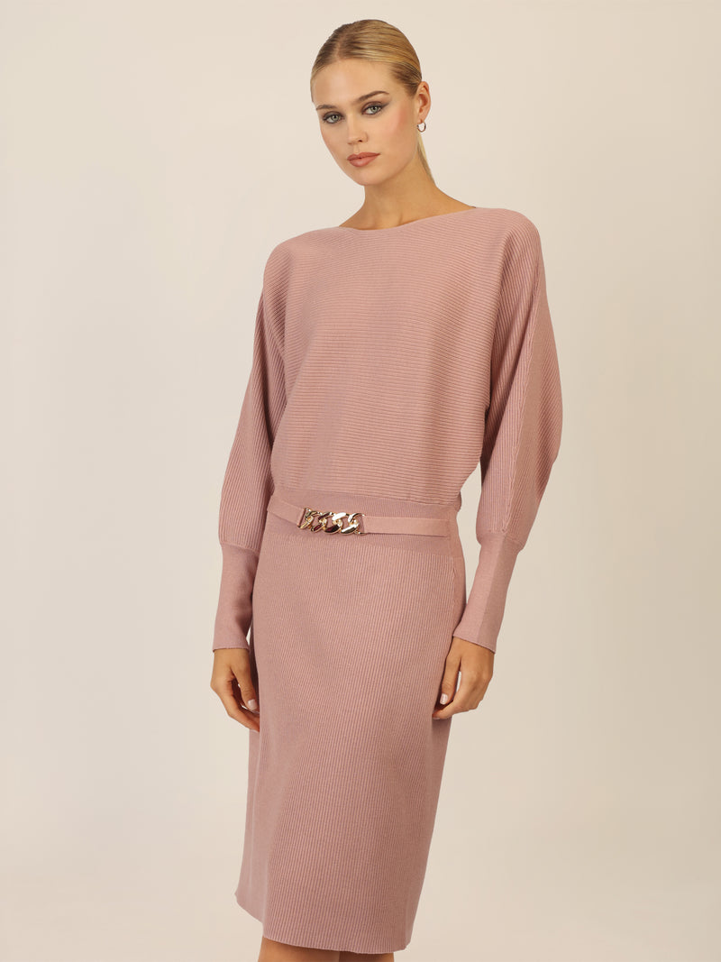 APART Strickkleid mit Gliederkette Detail Gürtel | mauve