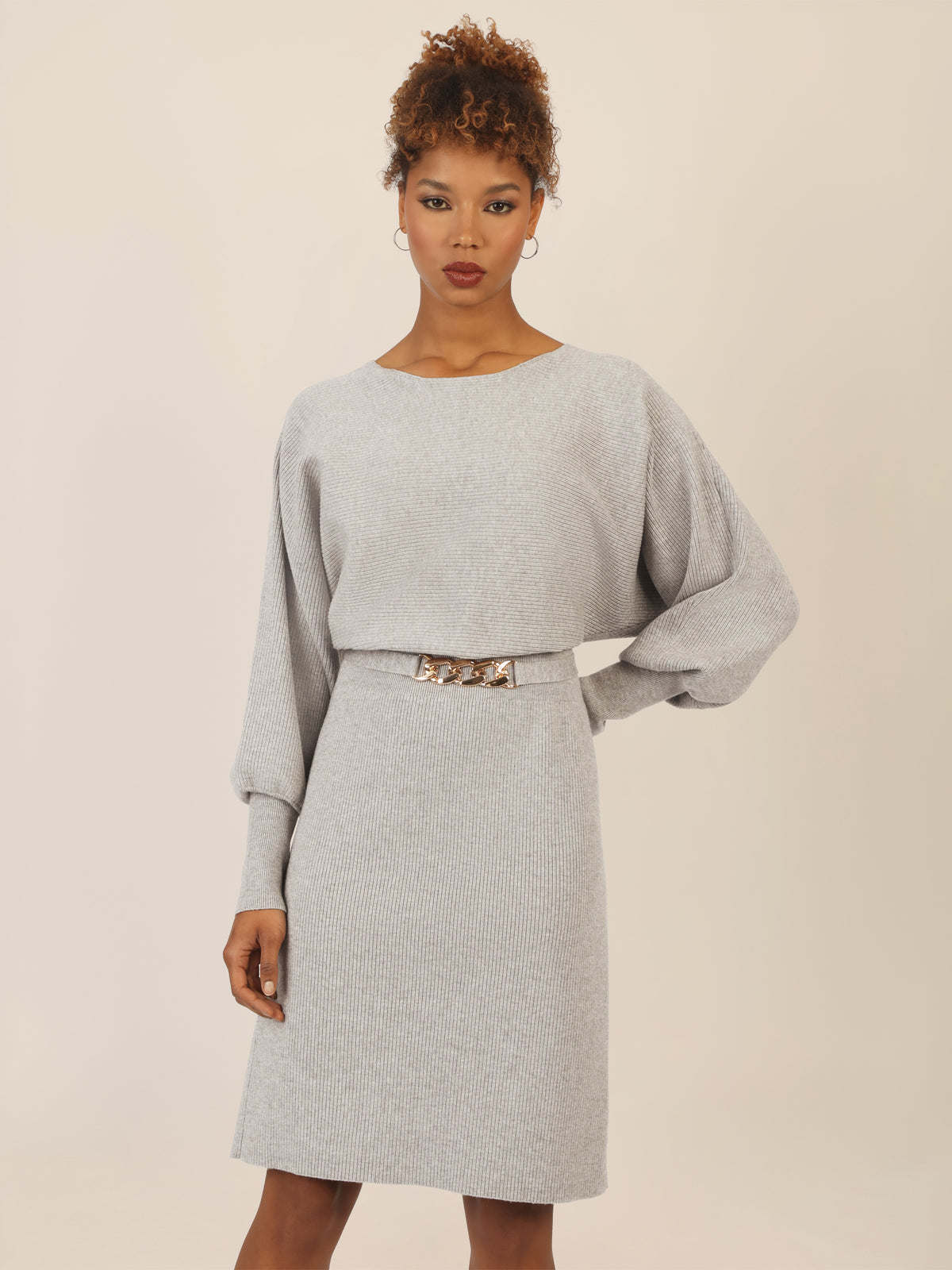 APART Strickkleid mit Gliederkette Detail Gürtel | graumeliert