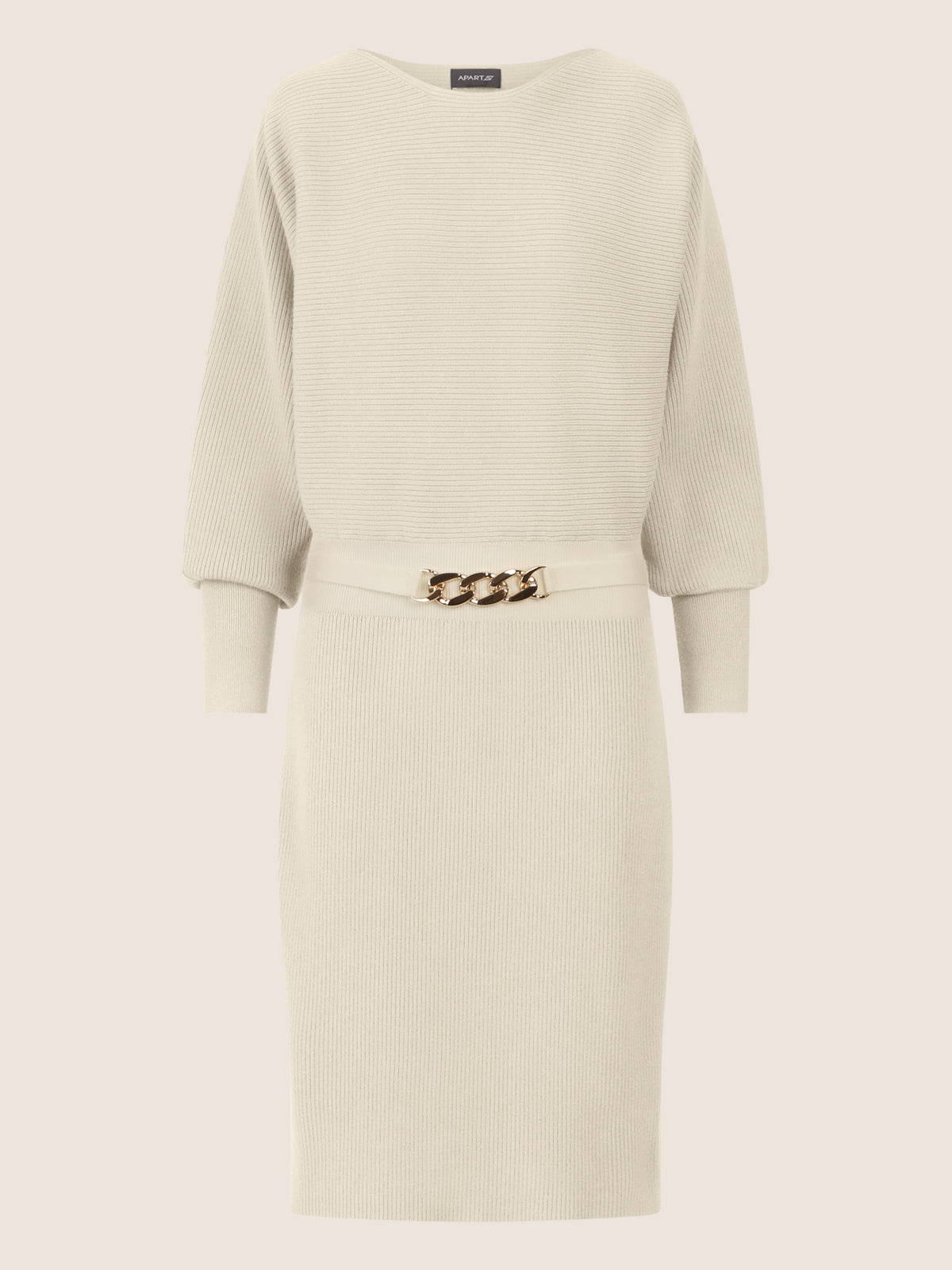 APART Strickkleid mit Gliederkette Detail Gürtel | creme