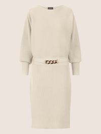 APART Strickkleid mit Gliederkette Detail Gürtel | creme