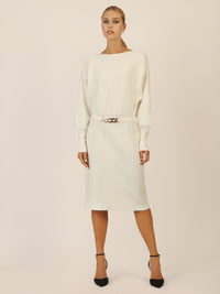 APART Strickkleid mit Gliederkette Detail Gürtel | creme