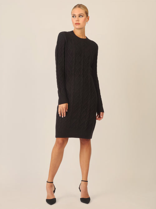 APART Strickkleid mit Strukturmuster und Rundhalsausschnitt | schwarz image 1