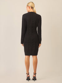 APART Strickkleid mit Strukturmuster und Rundhalsausschnitt | schwarz
