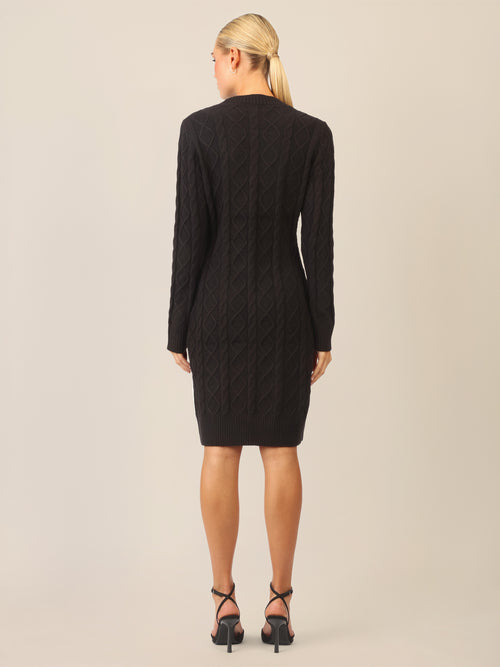 APART Strickkleid mit Strukturmuster und Rundhalsausschnitt | schwarz image 1
