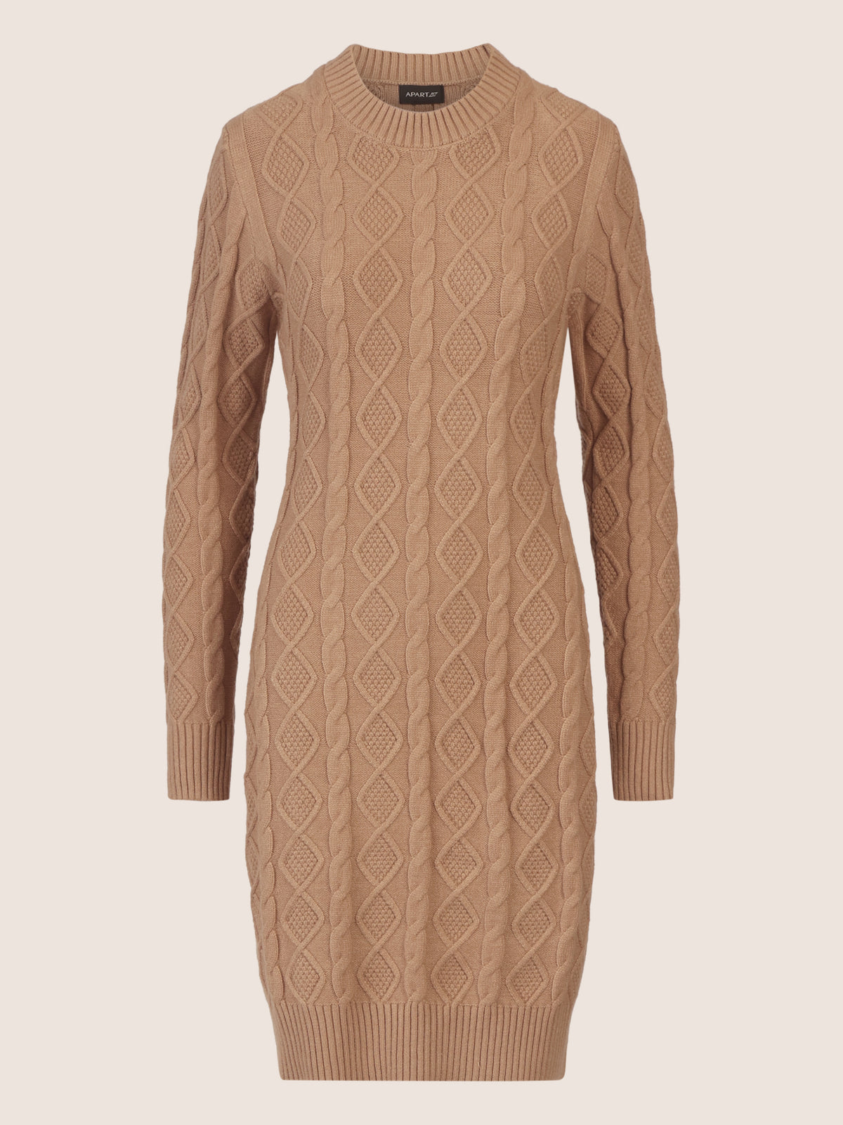 APART Strickkleid mit Strukturmuster und Rundhalsausschnitt | camel