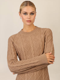 APART Strickkleid mit Strukturmuster und Rundhalsausschnitt | camel