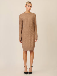APART Strickkleid mit Strukturmuster und Rundhalsausschnitt | camel