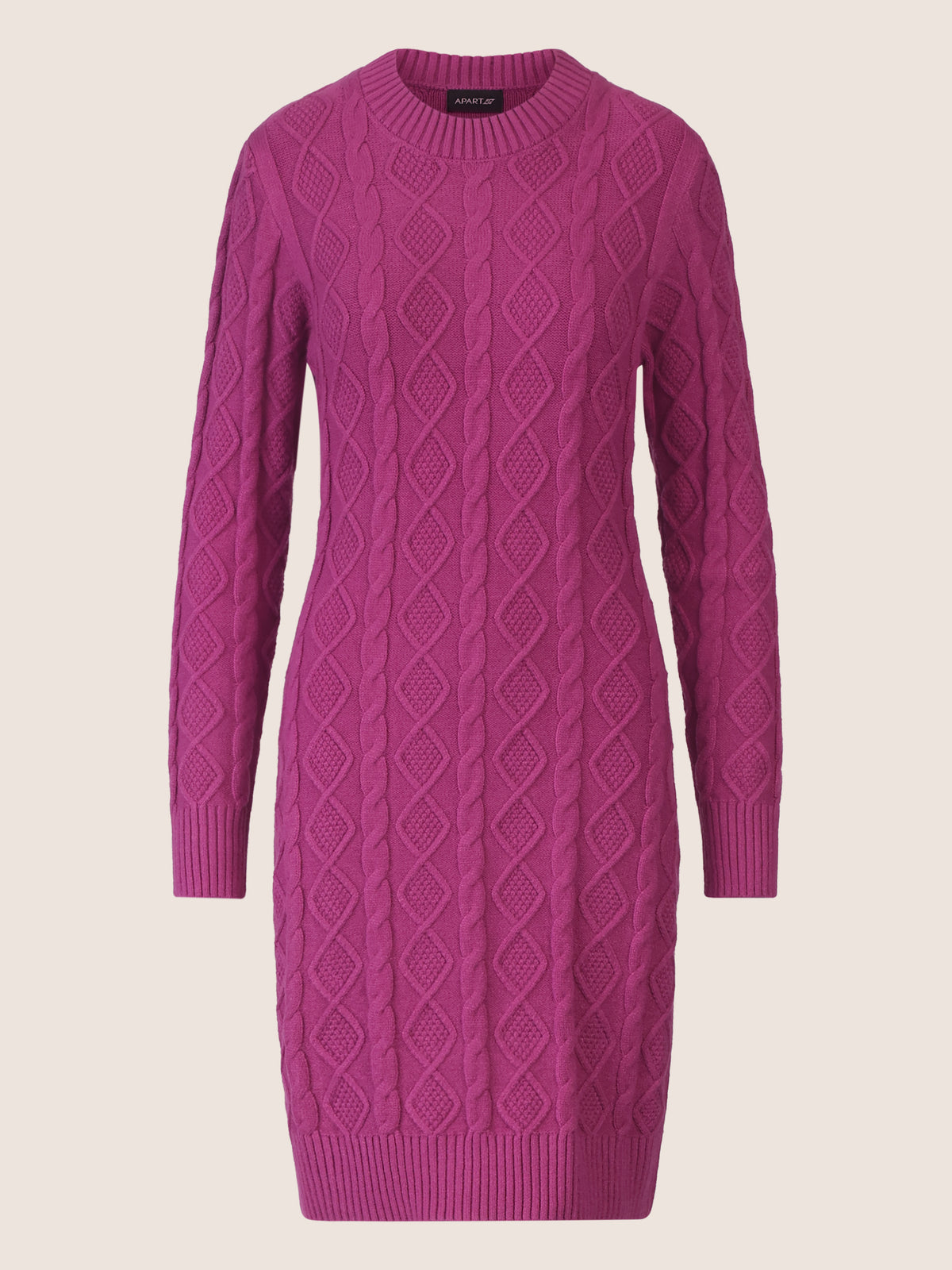 APART Strickkleid mit Strukturmuster und Rundhalsausschnitt | lila