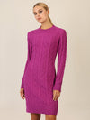 APART Strickkleid mit Strukturmuster und Rundhalsausschnitt | lila