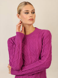 APART Strickkleid mit Strukturmuster und Rundhalsausschnitt | lila