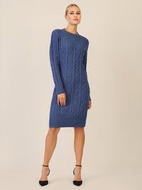 APART Strickkleid mit Strukturmuster und Rundhalsausschnitt | mittelblau
