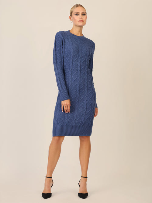 APART Strickkleid mit Strukturmuster und Rundhalsausschnitt | mittelblau image 1