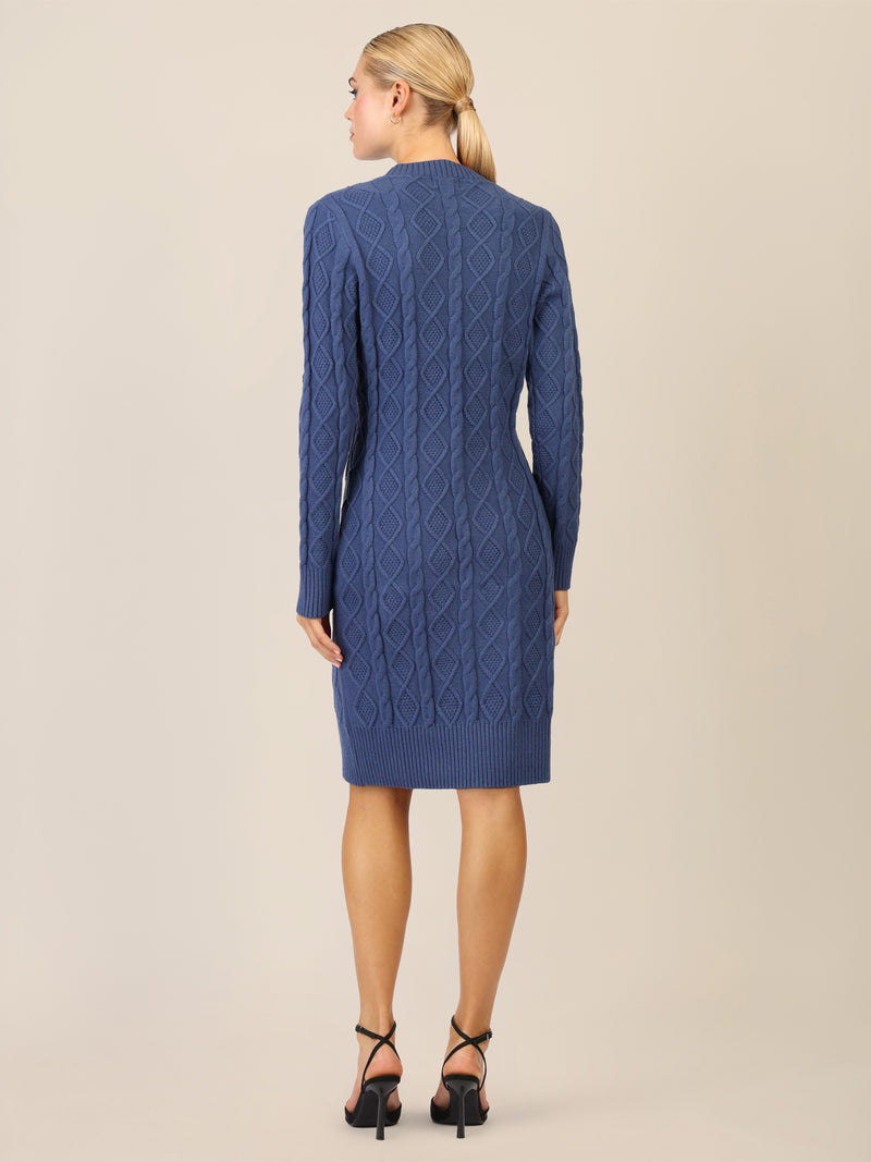 APART Strickkleid mit Strukturmuster und Rundhalsausschnitt | mittelblau