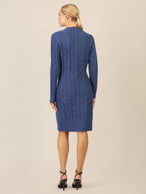APART Strickkleid mit Strukturmuster und Rundhalsausschnitt | mittelblau image 1