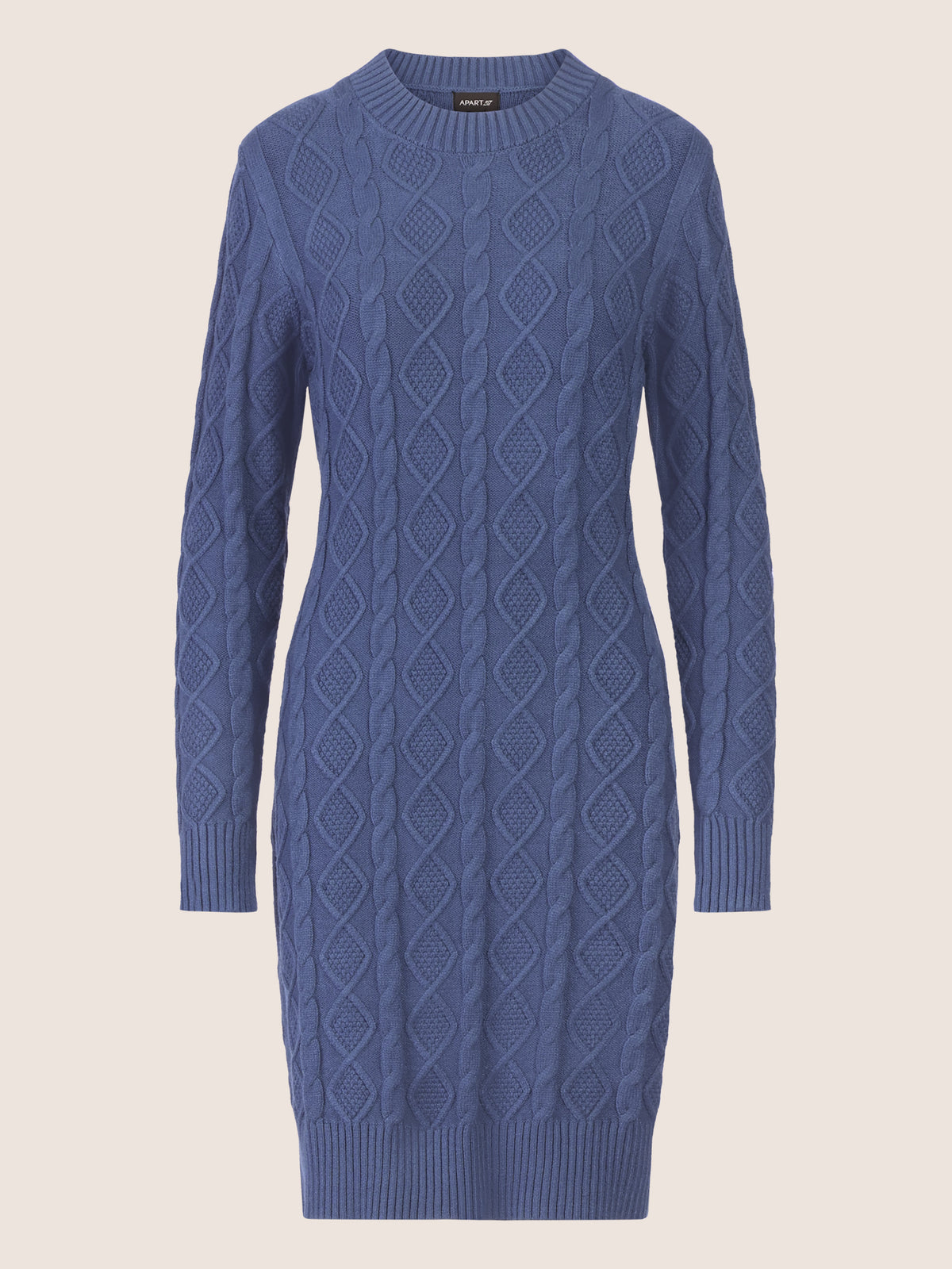 APART Strickkleid mit Strukturmuster und Rundhalsausschnitt | mittelblau